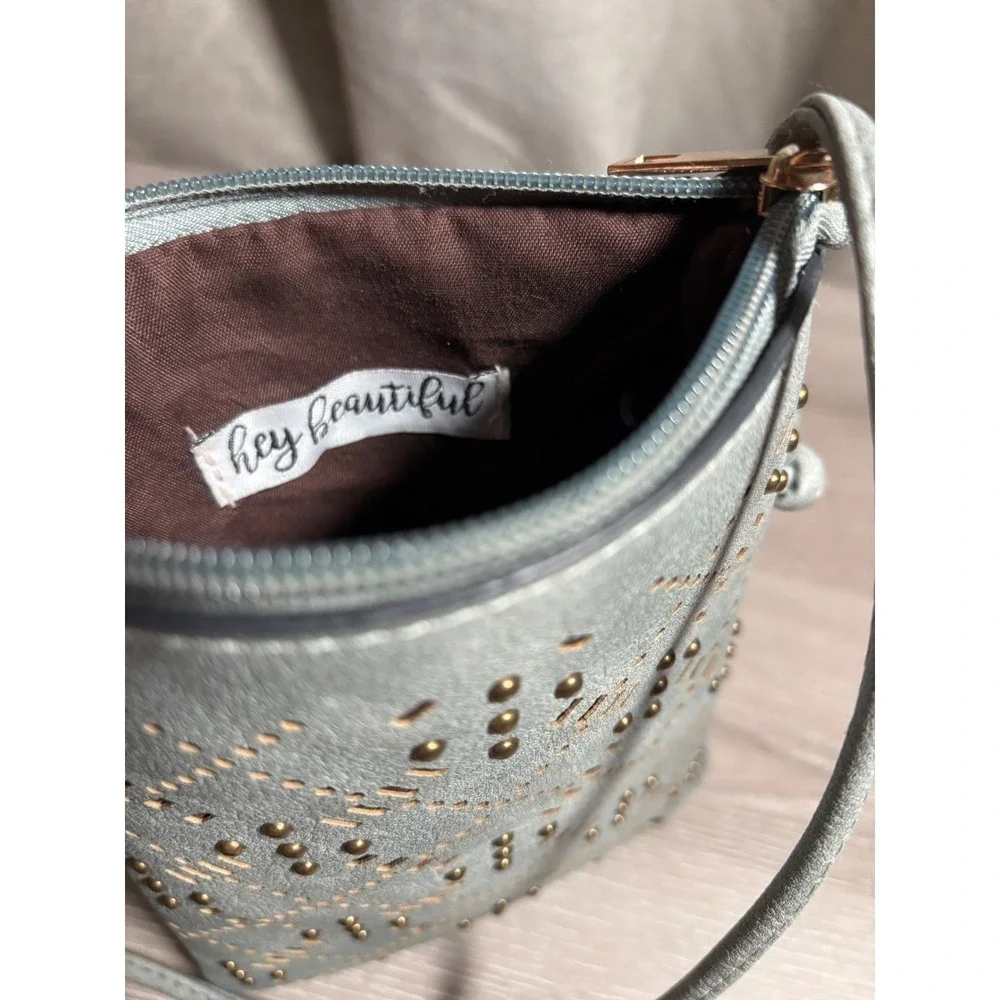 Hey Beautiful Sage Green Laser Cut Studded Crossbody Phone Bag Small Purse Rodeo